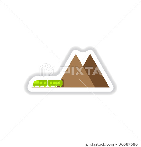 paper sticker on white background mountain train paper sticker on white background mountain train 36687586