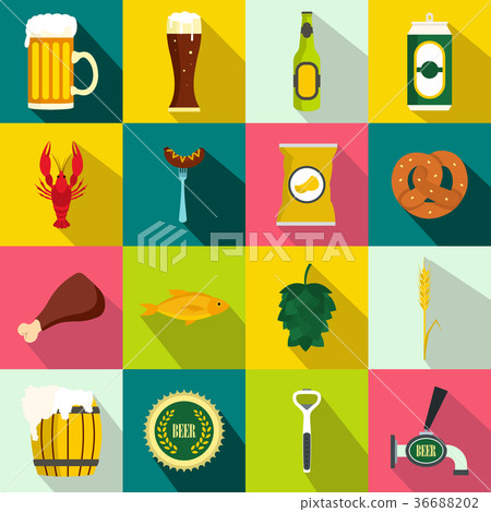 Beer icons set, flat style Beer icons set, flat style 36688202