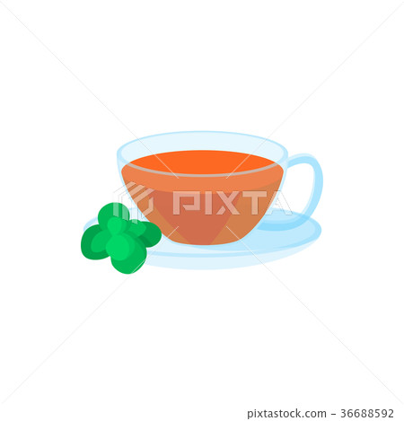 Cup of tea and mint leaf icon, cartoon style Cup of tea and mint leaf icon, cartoon style 36688592