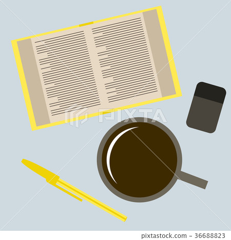 Workplace Desk book and a cup of coffee Top Angle 36688823