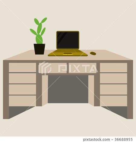Workplace Desk computer plant Top Angle View Flat Workplace Desk computer plant Top Angle View Flat 36688955