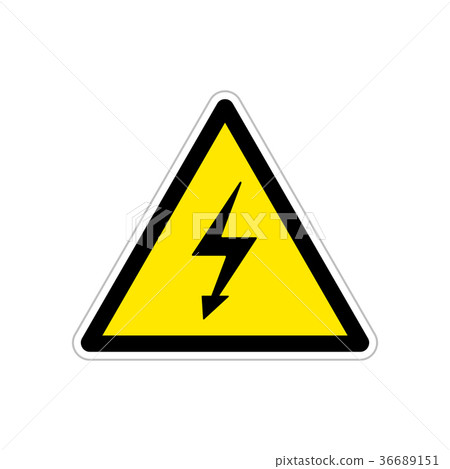 High voltage, bright triangle yellow warning sign 36689151
