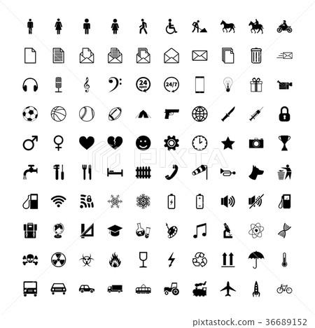 Large set of universal different black icons Large set of universal different black icons 36689152