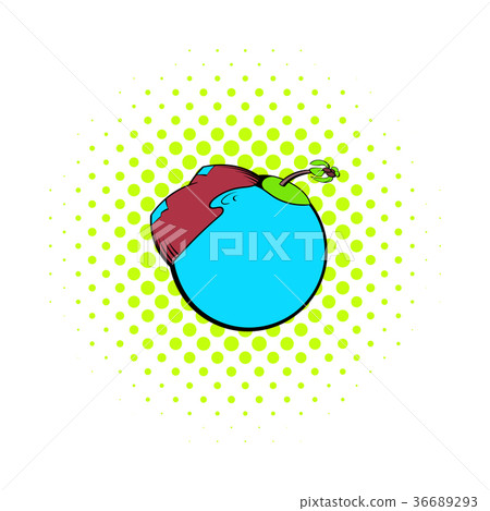 Globe with island and palm tree icon, comics style Globe with island and palm tree icon, comics style 36689293