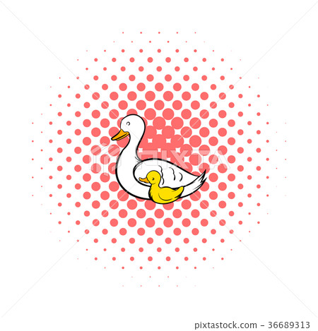Mother swan and cygnet icon, comics style 36689313