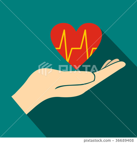 Hand holding red heart with ecg line icon 36689408
