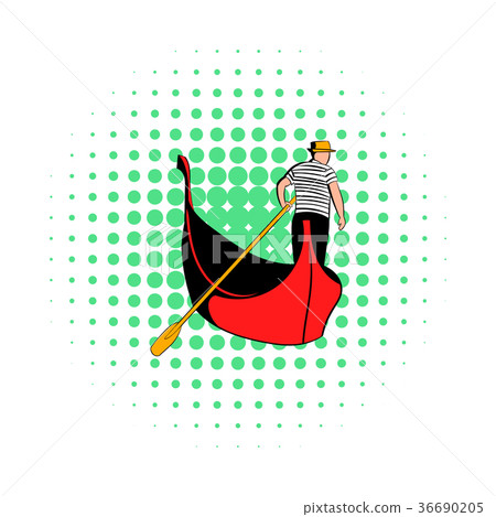 Gondola with gondolier icon, comics style 36690205