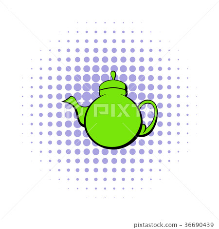 Green teapot icon, comics style  36690439