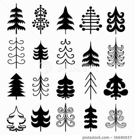 Christmas tree set isolated on white background. - Stock Illustration ...