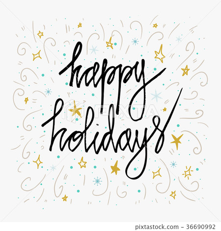 Happy Holidays greetings hand-lettering card 36690992