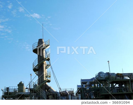 Sewage treatment plant chimney and blue sky 36691094