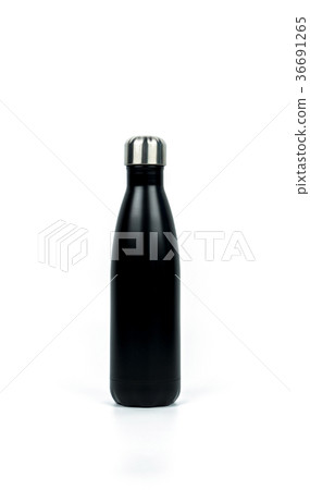 Black thermos bottle with sport design isolated Black thermos bottle with sport design isolated 36691265