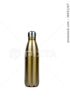 Gold thermos bottle with sport design isolated  36691267