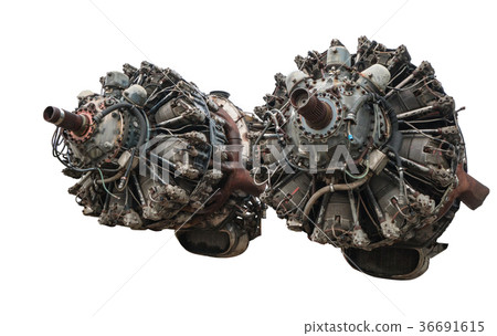 9 cylinder Radial Engine of old airplane isolated  36691615