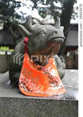 A stone statue of a cow of Tenjin company (Mt. Fuji Main Building / Asama Shinsha / Shizuoka Prefecture Fujinomiya Munyomicho 1-1) 36691670