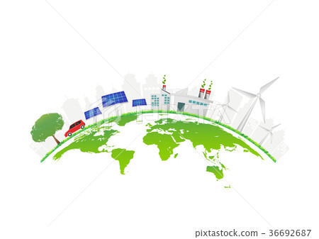 Ecology concept with green city on earth 36692687