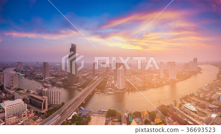 Bangkok city downtown with river curved 36693523