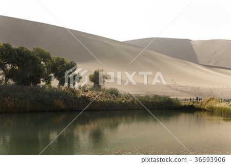 Lake and sand dune in desert at Dunhuang city 36693906