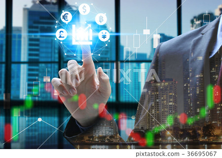 Double exposure of businessman touch virtual Double exposure of businessman touch virtual 36695067