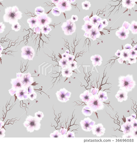Seamless pattern with pink camellias, white 36696088