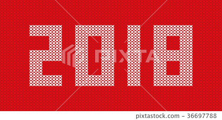 Knitted 2018 on red background design. Knitted 2018 on red background design. 36697788