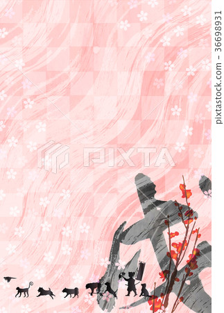 戌新年的卡片櫻花背景 36698931