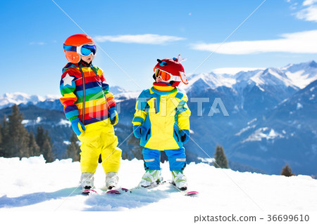 Ski and snow winter fun for kids. Children skiing. 36699610