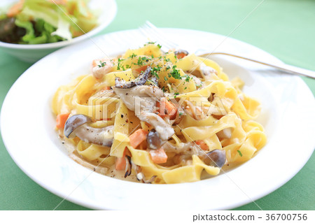 Mushroom and salmon cream sauce tagliatelle Mushroom and salmon cream sauce tagliatelle 36700756