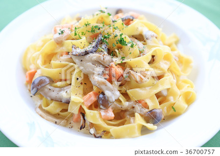 Mushroom and salmon cream sauce tagliatelle 36700757