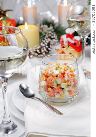 Salad of crab meat in a glass 36703091