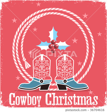 Cowboy christmas card red background 36704616