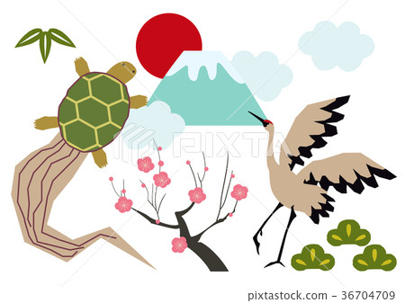 Cranes and turtles. Lucky. Japanese pattern. Lucky charm. 36704709