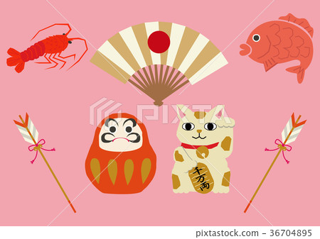 Lucky icons. Collection of materials of lucky things. Japanese pattern icon. 36704895