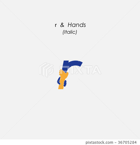 r - Letter abstract icon & hands logo design r - Letter abstract icon & hands logo design 36705284
