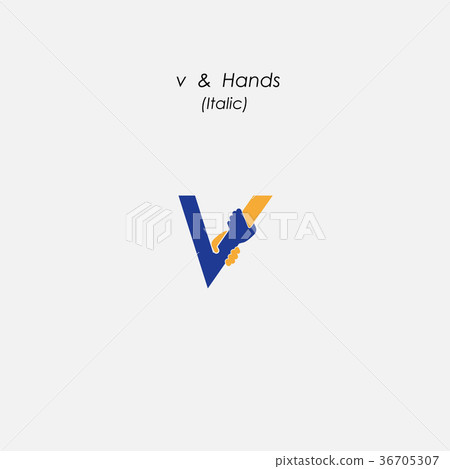 v - Letter abstract icon & hands logo design v - Letter abstract icon & hands logo design 36705307