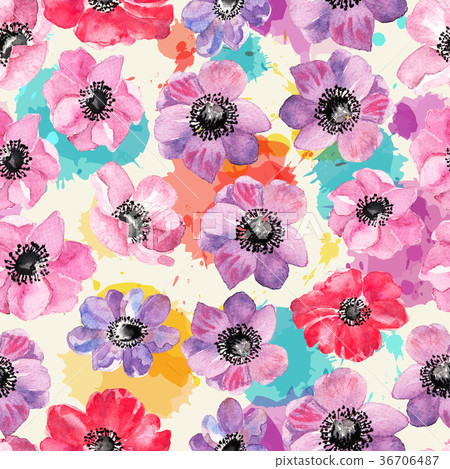 Floral seamless pattern with hand drawn flowers in - Stock Illustration ...