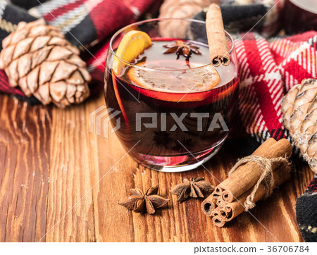 Hot drink mulled wine with spices 36706784
