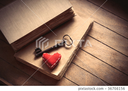 Vintage key with heart shape and old books Vintage key with heart shape and old books 36708156