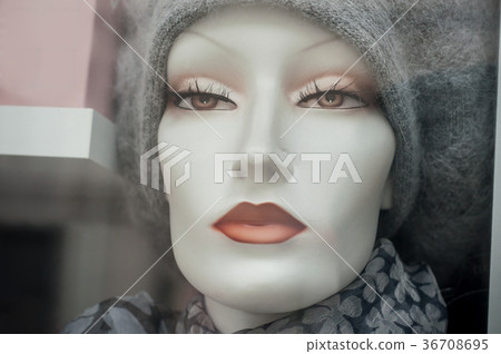 woman mannequin with wig in fashion store woman mannequin with wig in fashion store 36708695