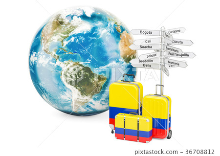 Colombia travel concept. Suitcases with signpost 36708812