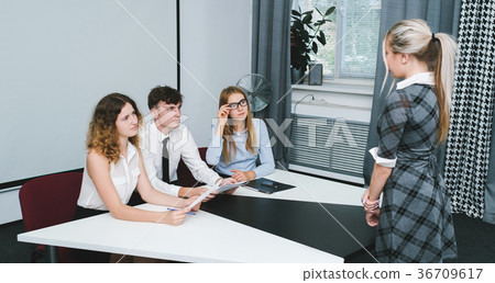 student girl speak scientific conference 36709617