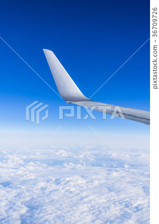 在雲彩之上的風景飛行中攝影（在日本）飛機的翼 36709726