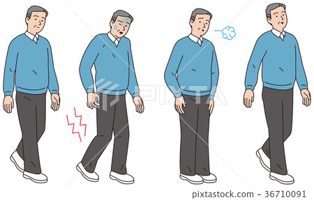 Middle-aged man with pain in his legs while walking 36710091