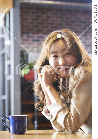 Young woman, Korean, Cafe Young woman, Korean, Cafe 36711372