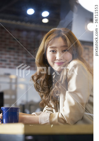 Young woman, Korean, Cafe Young woman, Korean, Cafe 36711553