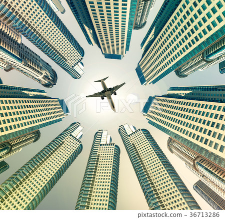 Plane encircled by buildings Plane encircled by buildings 36713286