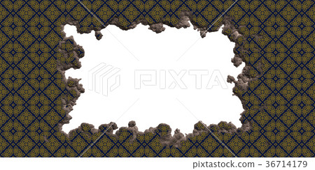 Vibrant and detailed destruction of cracked holes in Chinese pattern material background, front view (seamless connection, high resolution 3D CG rendering ∕ coloring illustration) 36714179