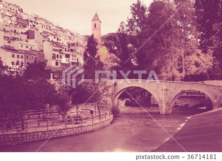 dusk view of Alcala del Jucar with bridge dusk view of Alcala del Jucar with bridge 36714181