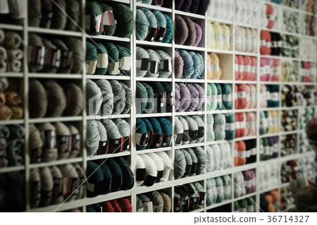 Shelves with colorful wool and yarn Shelves with colorful wool and yarn 36714327
