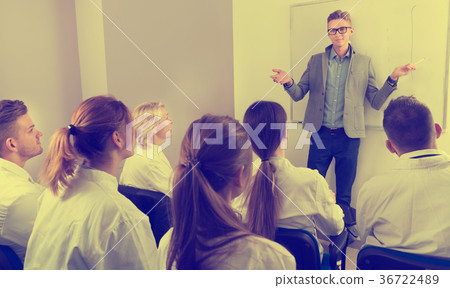 Male teacher giving presentation for students Male teacher giving presentation for students 36722489